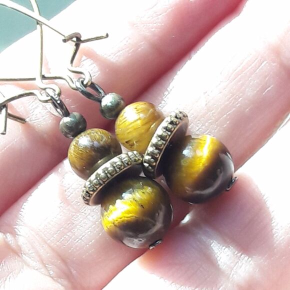 artisan earrings 476#mfs NEW boho Tigers eye gemstone dangle earrings fairycore - Picture 2 of 5